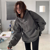 Letter Embroidery Baggy Hoodie-Outfit