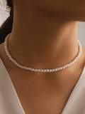 Faux Pearl Choker Necklace-Outfit