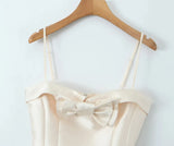 Satin Strap 3D Bow Solid Mini Dress-Outfit