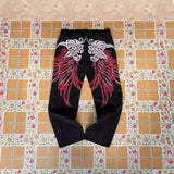 Jeans High Street Goth Vintage Casual Loose Printed Wide-Legged Trousers-Outfit