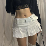 Fongt New Solid Color Personality Street Spice Girl Style Women's Denim Pleated Skirt
