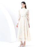 Fongt New High-End Heavy Industry Mesh Splicing Embroidery To Collect Thin French Elegant Lantern Sleeve Dress