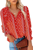 Fongt Women's Clothing 2025 Autumn And Winter New Broken Flower Printed Shirt V Collar Long-Sleeved T-Shirt Top Women