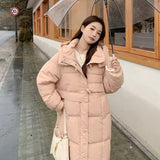 Cororn Buckle Down Jacket Female Long Over The Knee 2024 New Winter Hat With Thick White Duck Down Warm Coat Plus Size-Outfit
