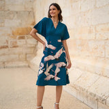 Fongt Summer New Women's Pure Color Tie With Waist Temperament Fashion Dress Dress