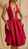 Fongt Spring And Summer New Hanging Neck Bow Deep V Bare Back Sexy Poneng Dress LX0116