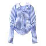 Casual Irregular Pink Striped Shirts For Women Lapel Long Sleeve Korean Straight Blouses Female 2021 Summer