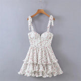 New Spring Sling Bra Round Collar Laminated Wood Ear Cake Skirt Dress Short Skirt Women's Dress-Outfit