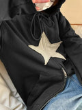 Vintage Star Patch Baggy Zip Up Hoodie-Outfit