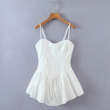 Sexy Solid White Bra Corset style Spaghetti Strap Mini Dress Women Backless Party Skater Short Dresses Sling Robe