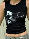 ribbed crop tank top with guitar