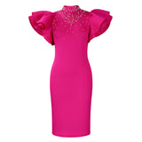 Fongt Women's 2025 New Fashion Sexy Sexy Leaf Sleeve Clam Party Dinner Dresses African Dresses
