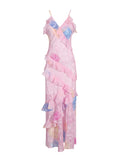 Fongt Elegant Tea Break Dress Autumn And Winter 2025 New Slings Print Back Repair Lotus Leaf-Side Dress Female Tide