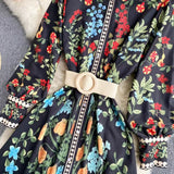 Fongt Court Style Dress With Belted Round Tie Long Sleeve Lotus Leaf Side Gasy Fairy A Dress