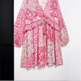 New Quilt Printed Loose Mini Dress 5029151-Outfit