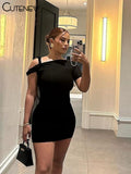 Solid Concise Mini Dress Women Classic Single Sleeve Woven Strap Body-shaping Vestidos Female 2024 New Basic Street Robe-Outfit