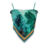 Fongt Print Splicing Short Belly Pocket Small Vest Woman 2024 New Slim Silk Sling Shirt Ice Refresher Silk