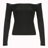 Fongt Wind Foundation Simple Solid Color One Word Collar Off-Shoulder Bottom T-Shirt 2023 New Temperament Age Reduction Slim Jacket-Outfit