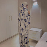 Fongt Summer Women's Long-Sleeved Print Robes Waist Temperament Fashion Dress
