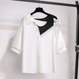 Women Summer Denim Shorts Sets 2022 Korean Casual Slash Neck Off The Shoulder Top And Shorts Two Pieces Sets For Women