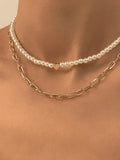 2Pcs Heart Faux Pearl Necklace-Outfit