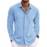 Fongt Men's Linen Long-Sleeved T-Shirt Loose Sweatshirt Solid Long-Sleeved Cotton Shirt Men's Large Size Men's