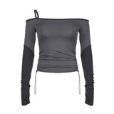 Girl Style Solid Color Collar Shoulder Rope Slim Long-Sleeved Functional T-Shirt 2024 Spring New