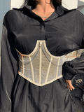 Chain Embellished Mesh Corset Top-Outfit