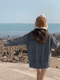 Oversized V Neck Cable Knit Sweater-Outfit