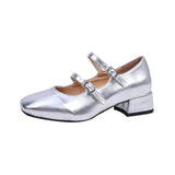 Fongt French Light-Mouthed Dress Coarse Heel Single Shoes Spring And Autumn New Square Head Mary Jane Buckle Small Leather Shoes Woman