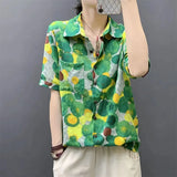 Stylish Polka Dot Printed Blouse Female Clothing Single-breasted Summer Short Sleeve Casual Turn-down Collar Shirt-Outfit