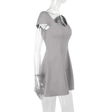 Grey Short Sleeve Solid Mini Dress-Outfit