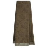 Fongt Retro Floral Print Brown Gauze Dress Women's 2024 Autumn New Thin A-Line Skirt-Outfit