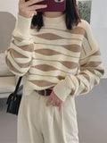 Women‘s Winter Sweater 2023 Oversize Loose Pullover Casual Korean Fashion Print Striped Knitted Pullover for Women Jumper Female-Outfit
