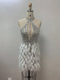 High-Dant Shiny Shiny Feather Dress With Empty Hanging Neck Dress Light And Hot Party Dinner