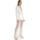 Fongt Early Spring New Fashion Hollow Nail Bead Three-Dimensional Flower Suit Pearl Lint Trousers