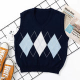 Vest Vangull Argyle Fashion Women Casual Korean Pullover Elasticity Sweater Spring Autumn Sleeveless V-Neck Tank