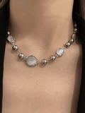 Grunge Faux Gem Decor Beads Necklace-Outfit