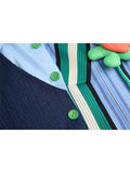Women's Fake Two Pieces Striped Patchwork Shirt Chic Vintage Blouses Casual Lapel Collar Long Sleeve Loose Blouse