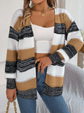 Fongt 2025 Casually Striped Striped Lantern Sleeve Sweater Jacket