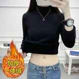 Casual Half Turtleneck Plush Velvet Lined Thicken Knitted Pullover Women Winter Warm Knitwear Jumper Soft Malhas