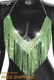 Rhinestones Tassel Party Crop Top Woman Fashion Halter Neck Backless Design Full Diamond Sequins Nightculb