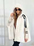Fongt Autumn And Winter New Women's Casual Loose Long-Sleeved Hood Splicing Plush Fur Coat Women