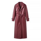 Fongt Explosion Women's Autumn/Winter New Overneck With Long Imitation Leather Wind Coat