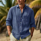 Fongt Men's Linen Shirt Button Shirt Summer Beach Shirt Pure