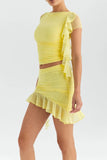Mesh Ruffle Short Sleeve Top And Mini Skirt Set-Outfit