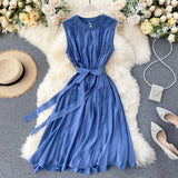 Minority Dress 2023 New Summer Heart Machine Hollowed-Out Round Collar Commuter Dress Sleeveless Back Heart Skirt-Outfit