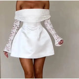 Lace Off-shoulder Patchwork Solid Mini Dress-Outfit