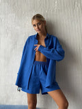 Fongt Open-Shirt Shorts Set 2025 Spring And Summer Wear Simple Solid Color Casual Suit