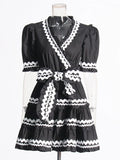 French Temperament Dress 2025 Summer New V-Neck High-End Splicing Lotus Leaves Side To Show Thin Dress